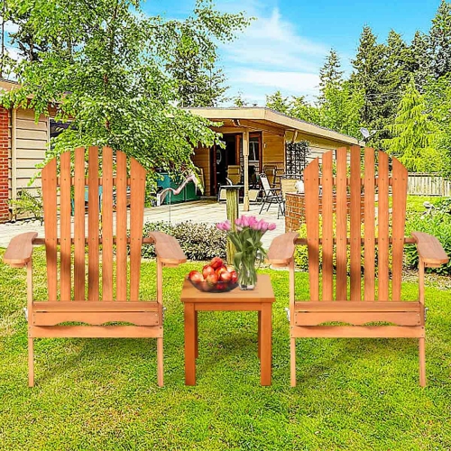 Gymax 2 PCS Eucalyptus Adirondack Chair Foldable Outdoor Wood Lounger Chair Natural