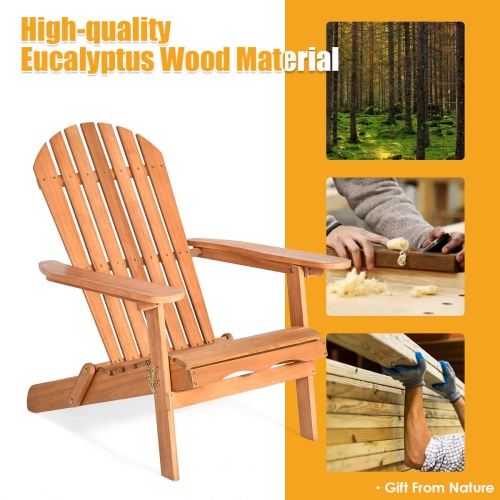 Gymax 2 PCS Eucalyptus Adirondack Chair Foldable Outdoor Wood Lounger Chair Natural