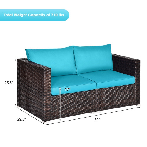 Gymax 4PCS Rattan Corner Sofa Set Patio Outdoor Furniture Set w/ Blue Cushions