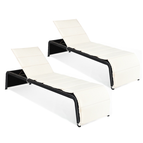 Gymax 2PCS Adjustable Rattan Recliner Chaise Lounge Chair w/ Cushion Outdoor Patio