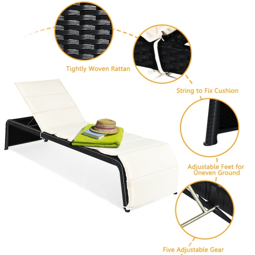 Gymax 2PCS Adjustable Rattan Recliner Chaise Lounge Chair w/ Cushion Outdoor Patio