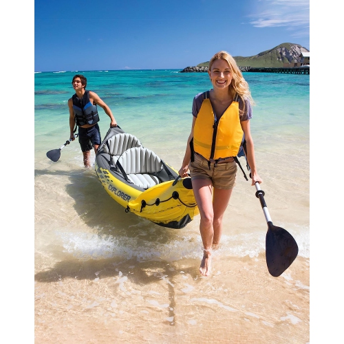 Explorer K2 Kayak gonflable pour 2 personnes avec rames en aluminium et pompe à air à haut rendement