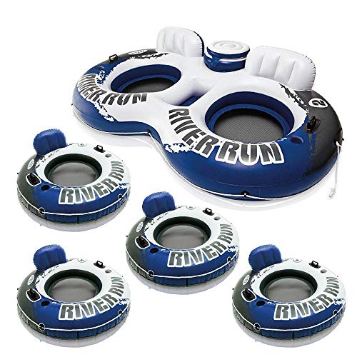 INTEX  River Run Ii Inflatable 2 Person Tube + 1 Person Inflatable Tube (4 Pack)