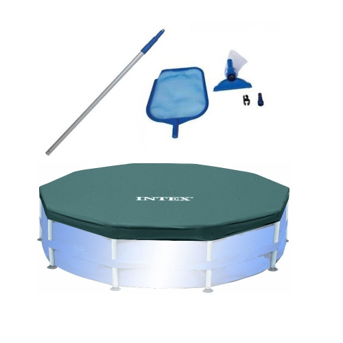 Intex Swimming Pool Maintenance Kit with Vacuum and Pole & 10? Round Pool Cover