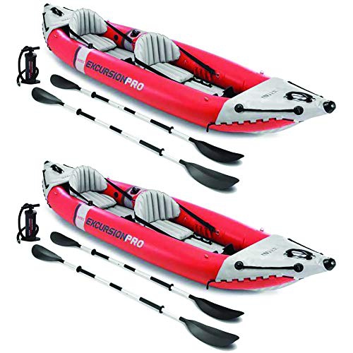 INTEX  Excursion Pro Inflatable 2 Person Vinyl Kayak W/ Oars & Pump (2 Pack) In Red