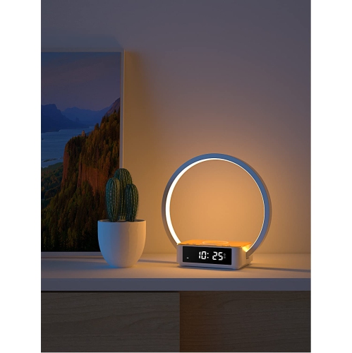 QI Wireless Charging with Light, Wake up Light Alarm Clock Digital Sonic 10W Max Wireless Charging Pad Stand Bundle Table Lamp Eye-Caring Reading Lig