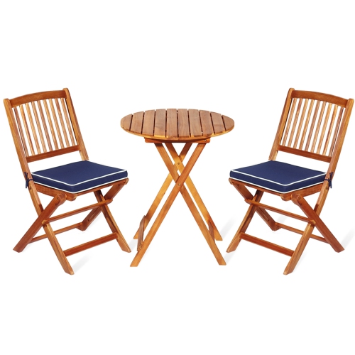 Gymax 3PCS Folding Patio Conversation Set Acacia Wood Bistro Set w/ Cushions