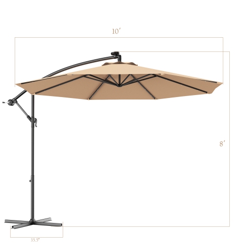 Gymax 10Ft Patio Solar LED Outdoor Offset Hanging Umbrella w/ 24 Lights