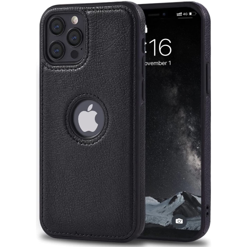 BRENDA  Retro Leather Case Anti-Knock Back Cover Soft Tpu Business Shell Phone Case High Quality for Iphone 13 Pro (Black)