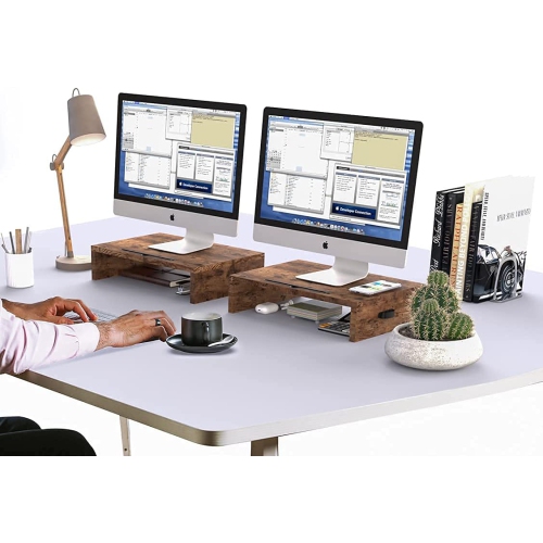 Removable 2 Tier Wood Computer Riser Stand Desk Tabletop Screen Stand for Computer, Pc, Printer Brown