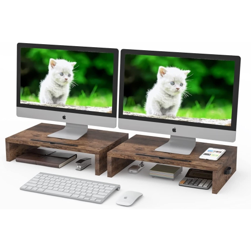 Removable 2 Tier Wood Computer Riser Stand Desk Tabletop Screen Stand for Computer, Pc, Printer Brown