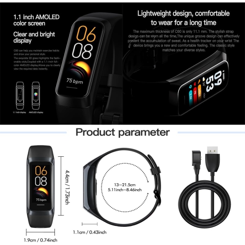 Heart Rate Fitness Tracker & Activity Smartwatch, Sports Bracelet with Sleep Monitor, Calorie Counter, Pedometer & IP67 Waterproof Wristband for Men