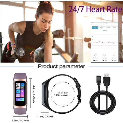 Moniteur d'activité et de fréquence cardiaque, montre intelligente, bracelet sport avec moniteur de sommeil, compteur de calories, podomètre et