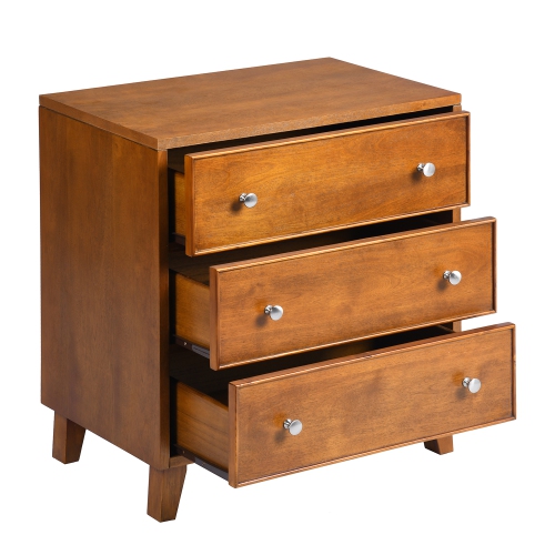 Mid Century 3 Drawer Bedroom Nightstand, Real Wood Baby Dresser