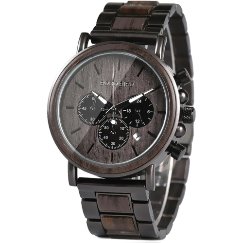 BOBO BIRD  Men’S Wooden & Stainless Steel Chronograph Watch – Luminous Hands, Date Display, Gift Box Included – Classic Analog Timepiece For