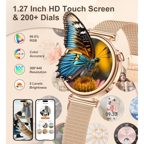Small Women’s Smart Watch with Bluetooth Call – 1.27" Touchscreen, Heart Rate, Sleep Monitor, 100+ Sports Modes, DIY Dial, Fitness Tracker, iOS &