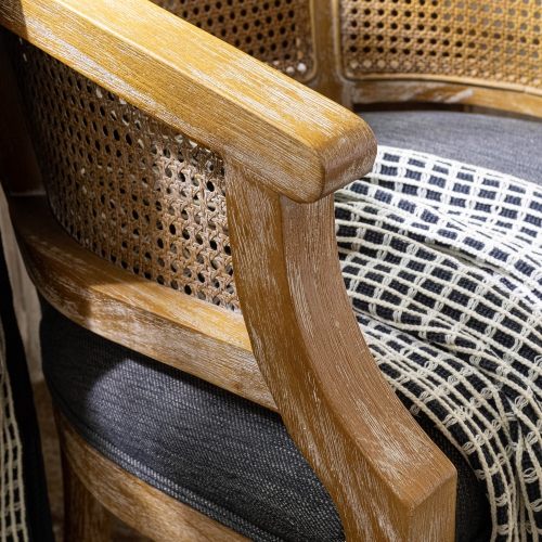 HOMY CASA Mid-Century Rattan Armchair Accent Chair Barrel Chair, Living Room Chairs with Distressed Solid Wood Frame, Bedroom Lounge Chair