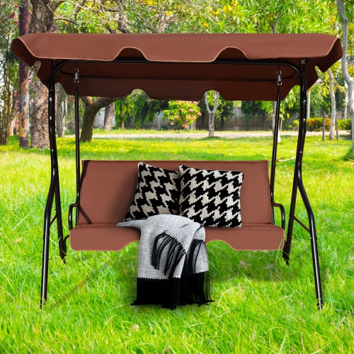 Patiojoy 3-Seats Outdoor Glider Hammock with Adjustable Waterproof Canopy Aluminum Frame Patio Swing Chair