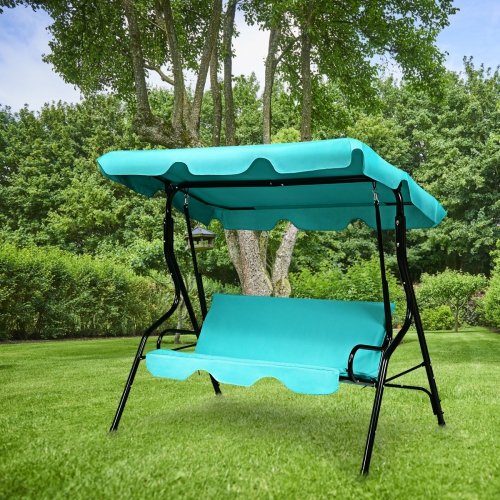 Patiojoy 3-Seats Outdoor Glider Hammock with Adjustable Waterproof Canopy Aluminum Frame Patio Swing Chair