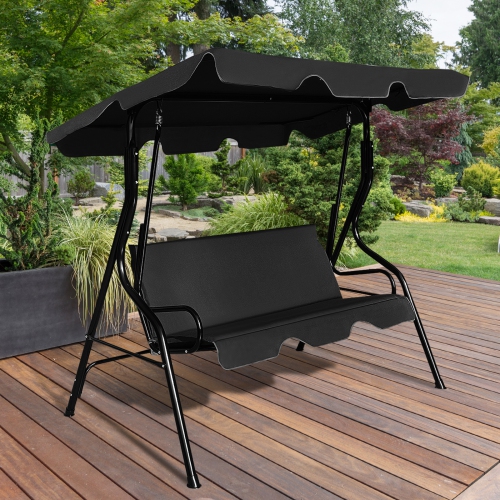 Patiojoy 3-Seats Outdoor Glider Hammock with Adjustable Waterproof Canopy Aluminum Frame Patio Swing Chair