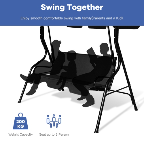 Patiojoy 3-Seats Outdoor Glider Hammock with Adjustable Waterproof Canopy Aluminum Frame Patio Swing Chair