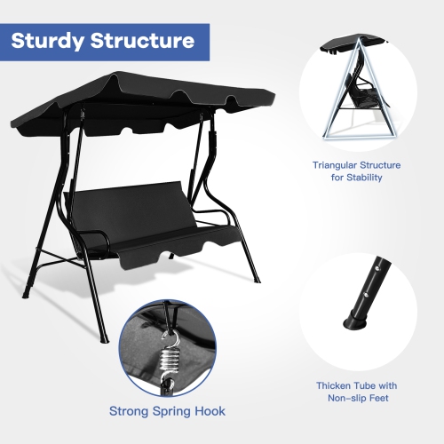 Patiojoy 3-Seats Outdoor Glider Hammock with Adjustable Waterproof Canopy Aluminum Frame Patio Swing Chair
