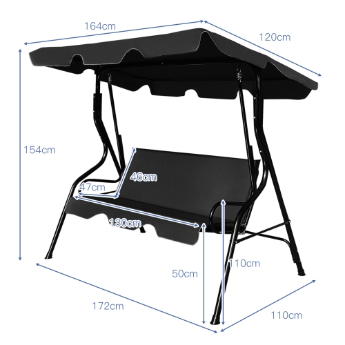 Patiojoy 3-Seats Outdoor Glider Hammock with Adjustable Waterproof Canopy Aluminum Frame Patio Swing Chair