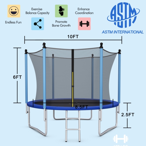 Patiojoy – trampolines de loisir approuvées par l'ASTM avec filet de protection 10ft, Jumping Exercise