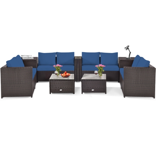 Topbuy Outdoor Rattan Sectional Loveseat Couch Conversation Sofa Set with Storage Box &Coffee Table Red/Navy/Turquoise