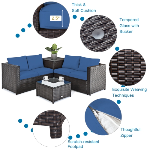 Topbuy Outdoor Rattan Sectional Loveseat Couch Conversation Sofa Set with Storage Box &Coffee Table Red/Navy/Turquoise