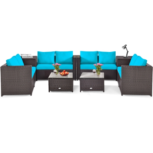Topbuy Outdoor Rattan Sectional Loveseat Couch Conversation Sofa Set with Storage Box &Coffee Table Red/Navy/Turquoise
