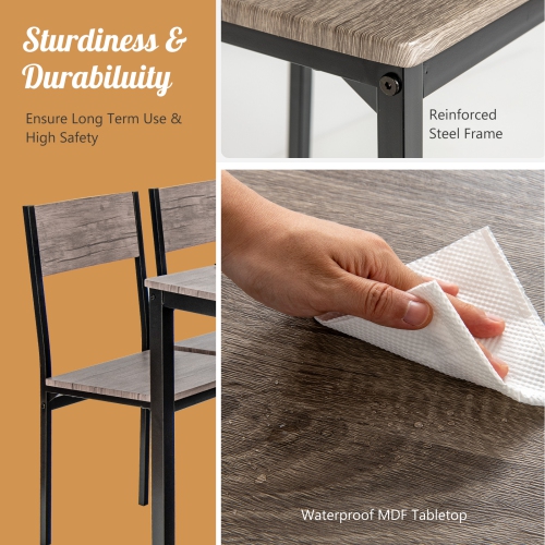 Topbuy 4PCS Dining Table Set Kitchen Table with Bench and Chairs Industrial Gathering Bench Dining Set Brown/Grey