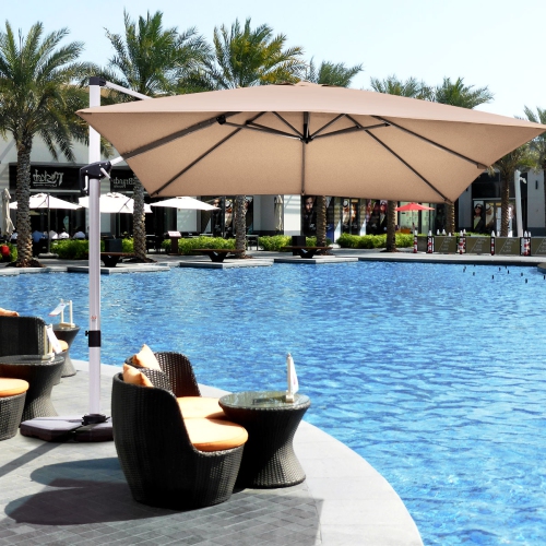 Topbuy 10' Market Umbrella Outdoor Patio Square Offset w/Base Burgundy/Brick Red/Beige/Blue/Tan