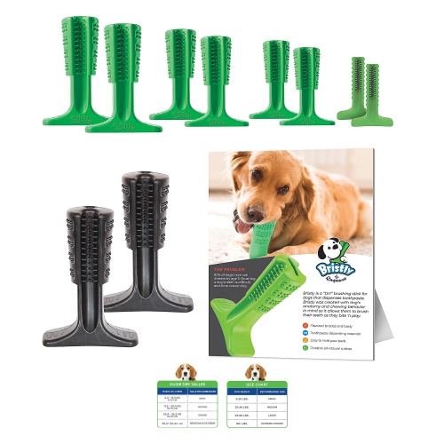 Bristly dog teeth brushing cleaning chew stick bundle, green