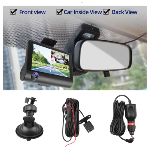 ULTREND Three-Way Car DVR Dashcam, 4"&nbsp;Dashcam pour voitures avec double objectif HD Car DVR Rearview et 1080P avant, 720P intérieur cabine et