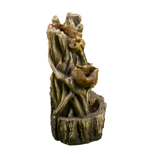 Hi-Line Gift Ltd Tree Trunk Fountain with 3 Leaves & LED