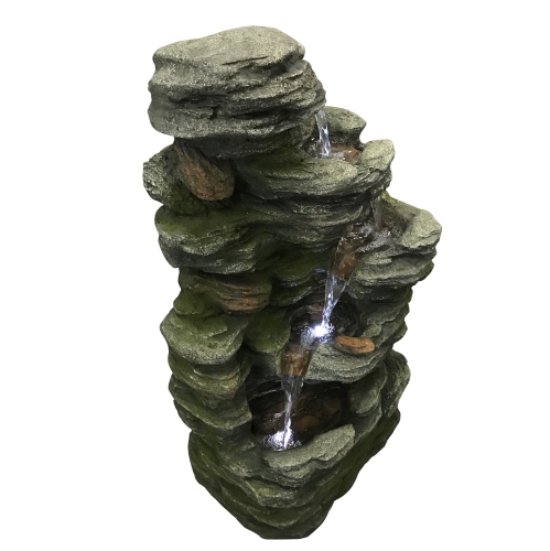 HI-LINE GIFT LTD  Multilevel Stone Fountain With 3 Cool Led Lights In White