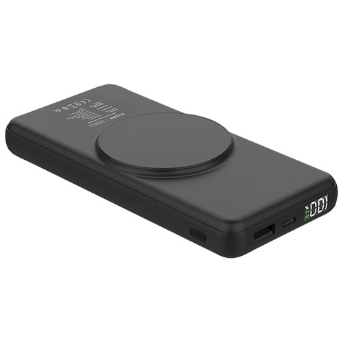 Kopplen 10000 mAh 22.5W Fast Charging USB Power Bank with Wireless Charger & Built-In USB Cable- Black