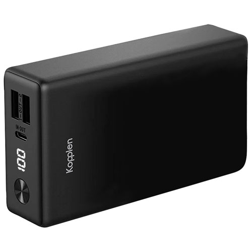 Chargeur portable USB à chargement rapide de 22,5 W et 20 000 mA h avec affichage numérique de Kopplen - Noir