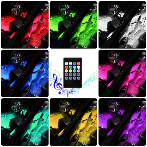 Car LED Ambient Lamp Music Sync Atmosphere Interior Decorative Lights Remote Car Foot Light FREE SHIPPING