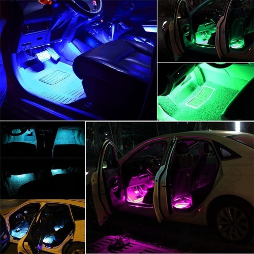 Car LED Ambient Lamp Music Sync Atmosphere Interior Decorative Lights Remote Car Foot Light FREE SHIPPING