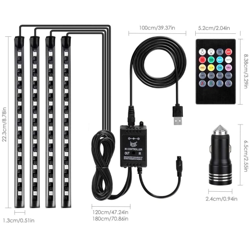 Car LED Ambient Lamp Music Sync Atmosphere Interior Decorative Lights Remote Car Foot Light FREE SHIPPING