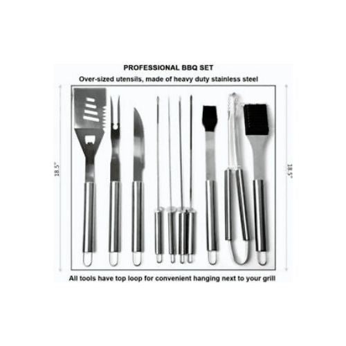 10x STAINLESS STEEL BBQ GRILL TOOL SET W/ STORAGE BAG BARBECUR COOKING UTENSIL