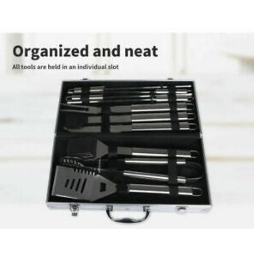 10x STAINLESS STEEL BBQ GRILL TOOL SET W/ STORAGE BAG BARBECUR COOKING UTENSIL
