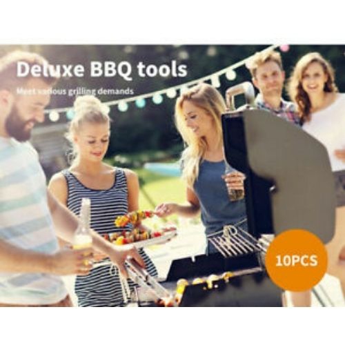 10x STAINLESS STEEL BBQ GRILL TOOL SET W/ STORAGE BAG BARBECUR COOKING UTENSIL
