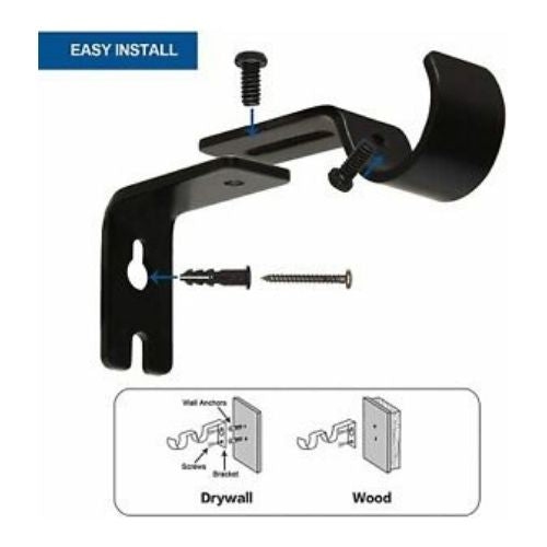 3PCS Metal Single Hang Curtain Rod Holders Bracket Into Window Frame Rod Bracket