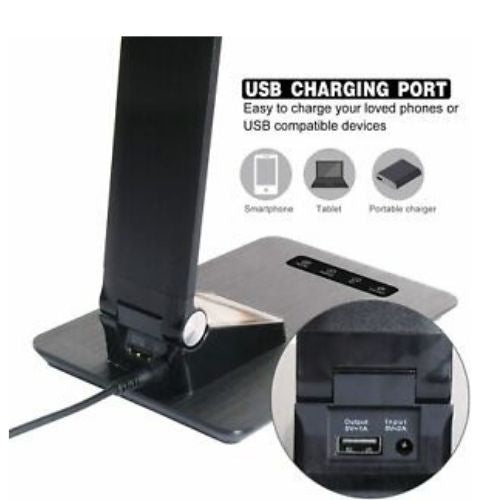 LED Desk Lamp with USB Charging Port LCD Screen Calendar Clock Alarm Thermometer
