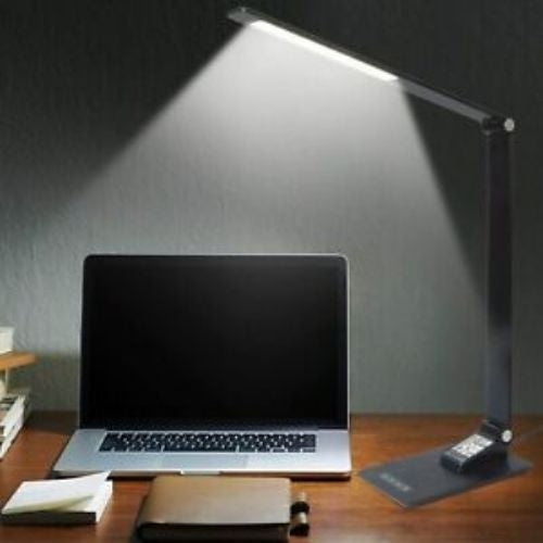 LED Desk Lamp with USB Charging Port LCD Screen Calendar Clock Alarm Thermometer