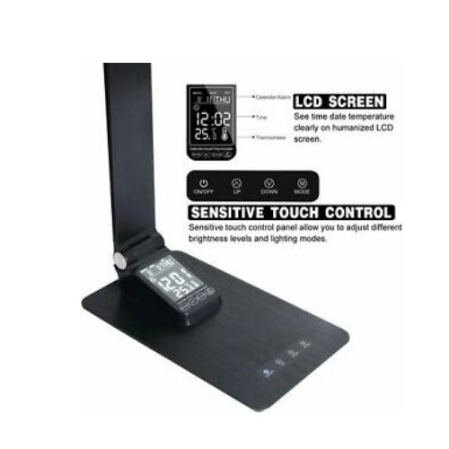 LED Desk Lamp with USB Charging Port LCD Screen Calendar Clock Alarm Thermometer