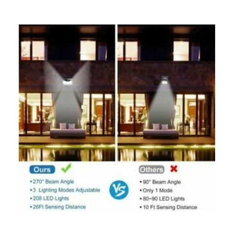 208LED Outdoor Solar Powered Lights PIR Motion Sensor Garden Security Wall Lamp